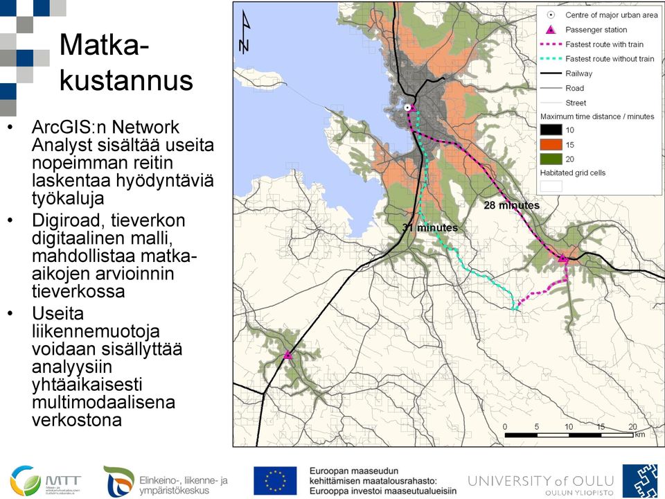 mahdollistaa matkaaikojen arvioinnin tieverkossa Useita liikennemuotoja