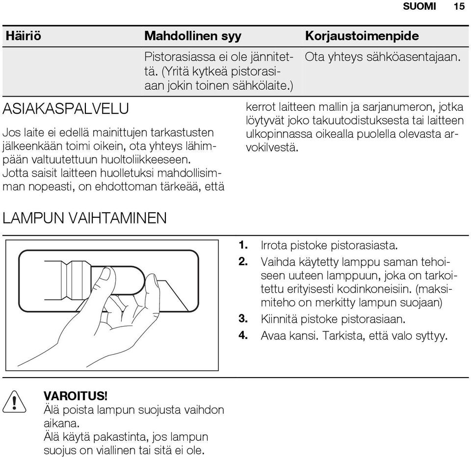 lähimpään ulkopinnassa oikealla puolella olevasta arvokilvestä. valtuutettuun huoltoliikkeeseen.