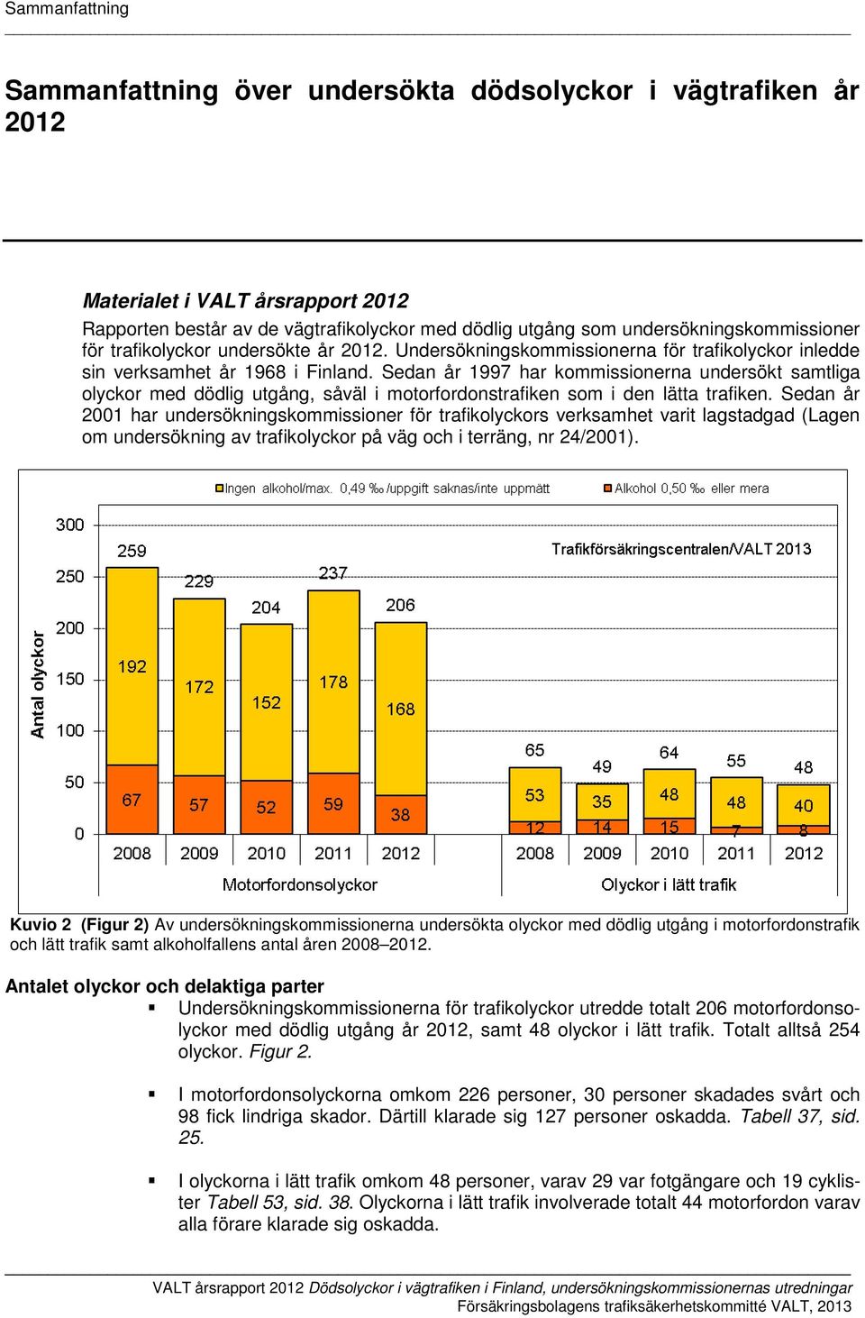 Sedan år 1997 har kommissionerna undersökt samtliga olyckor med dödlig utgång, såväl i motorfordonstrafiken som i den lätta trafiken.