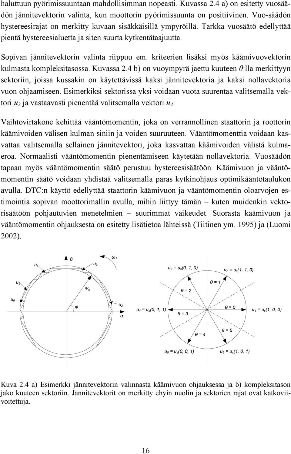 Sopivan jännitevektorin valinta riippuu em. kriteerien lisäksi myös käämivuovektorin kulmasta kompleksitasossa. Kuvassa 2.