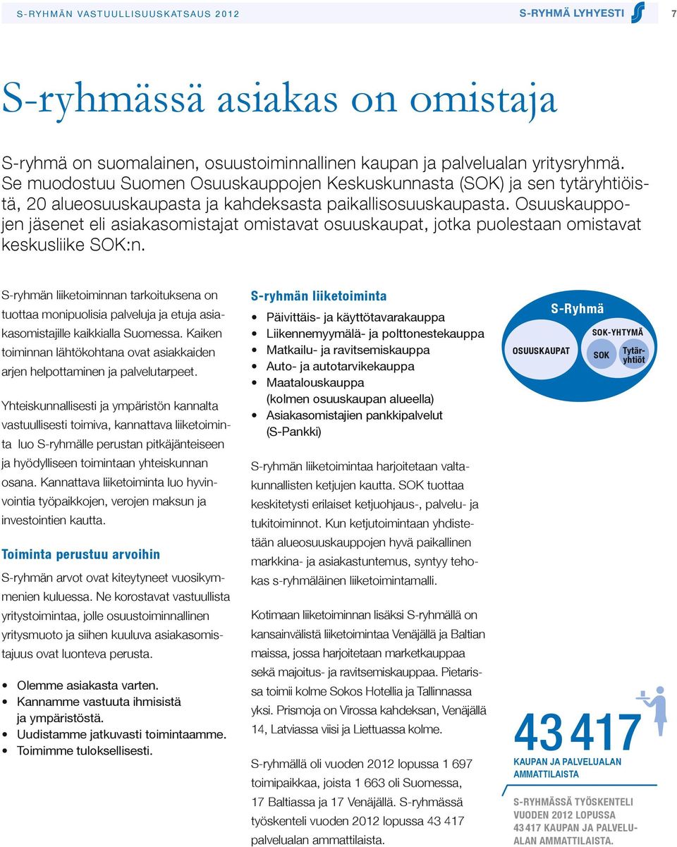 Osuuskauppojen jäsenet eli asiakasomistajat omistavat osuuskaupat, jotka puolestaan omistavat keskusliike SOK:n.