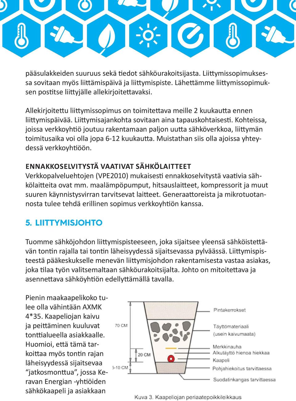 Kohteissa, joissa verkkoyhtiö joutuu rakentamaan paljon uutta sähköverkkoa, liittymän toimitusaika voi olla jopa 6-12 kuukautta. Muistathan siis olla ajoissa yhteydessä verkkoyhtiöön.