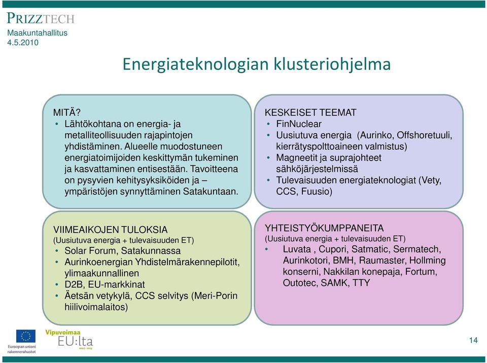 KESKEISET TEEMAT FinNuclear Uusiutuva energia (Aurinko, Offshoretuuli, kierrätyspolttoaineen valmistus) Magneetit ja suprajohteet sähköjärjestelmissä Tulevaisuuden energiateknologiat (Vety, CCS,