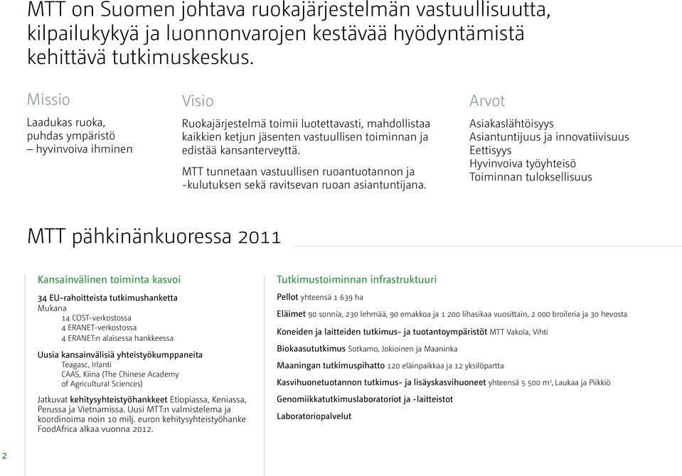 MTT tunnetaan vastuullisen ruoantuotannon ja -kulutuksen sekä ravitsevan ruoan asiantuntijana.