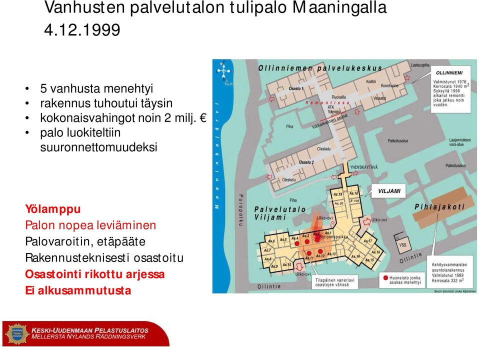 milj. palo luokiteltiin suuronnettomuudeksi Yölamppu Palon nopea