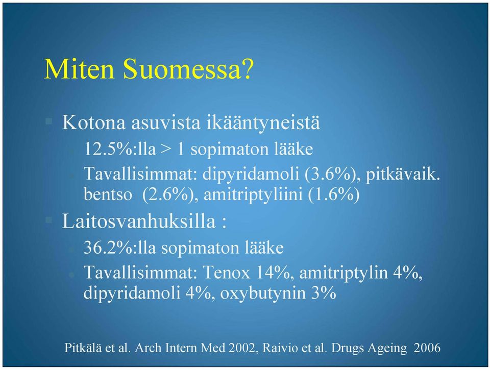 6%), amitriptyliini (1.6%) Laitosvanhuksilla : 36.