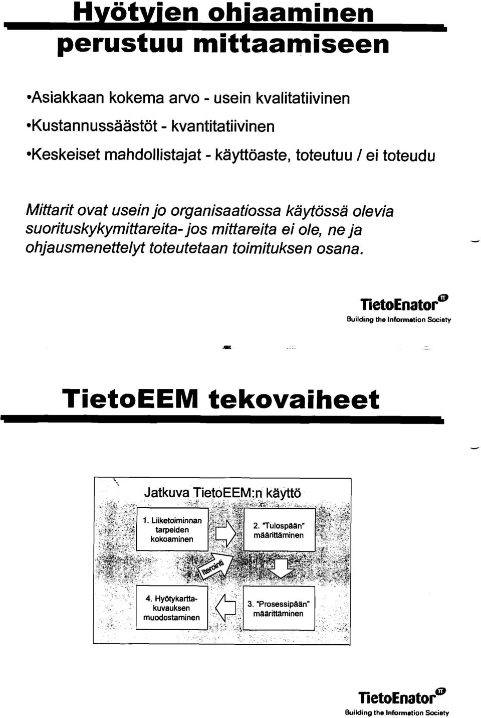 organisaatiossa käytössä olevia suorituskykymittareita- jos mittareita ei ole, ne ja ohjausmenettelyt toteutetaan