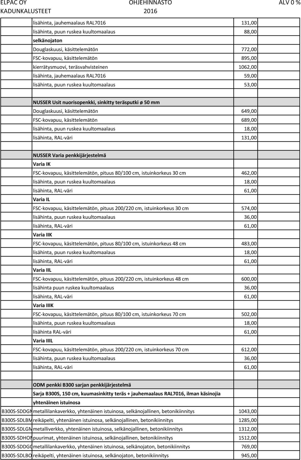 käsittelemätön 689,00 lisähinta, puun ruskea kuultomaalaus 18,00 lisähinta, RAL-väri 131,00 NUSSER Varia penkkijärjestelmä Varia IK FSC-kovapuu, käsittelemätön, pituus 80/100 cm, istuinkorkeus 30 cm