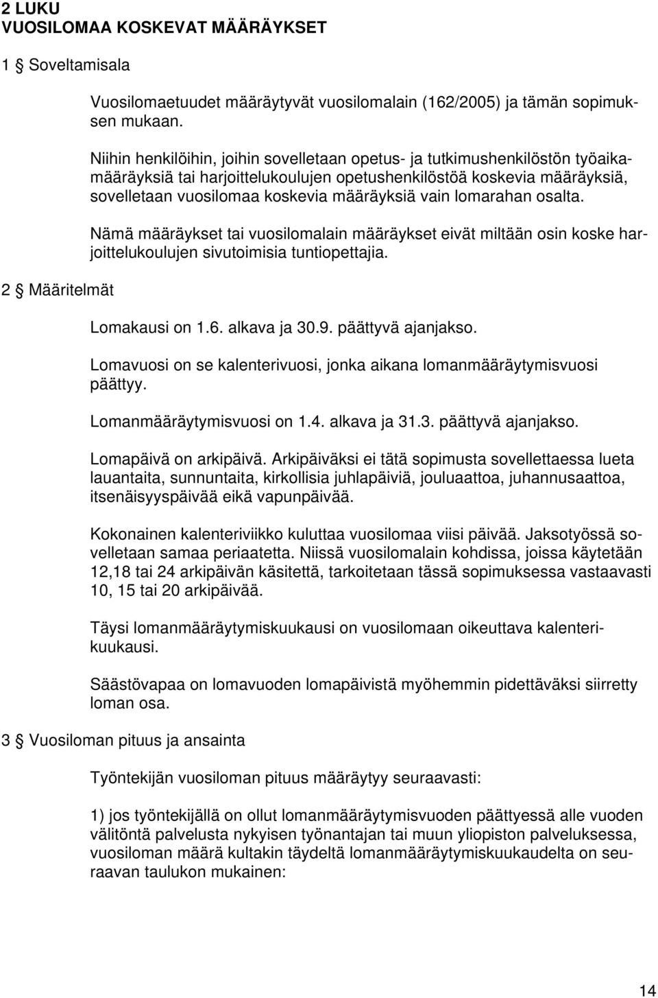 lomarahan osalta. Nämä määräykset tai vuosilomalain määräykset eivät miltään osin koske harjoittelukoulujen sivutoimisia tuntiopettajia. Lomakausi on 1.6. alkava ja 30.9. päättyvä ajanjakso.