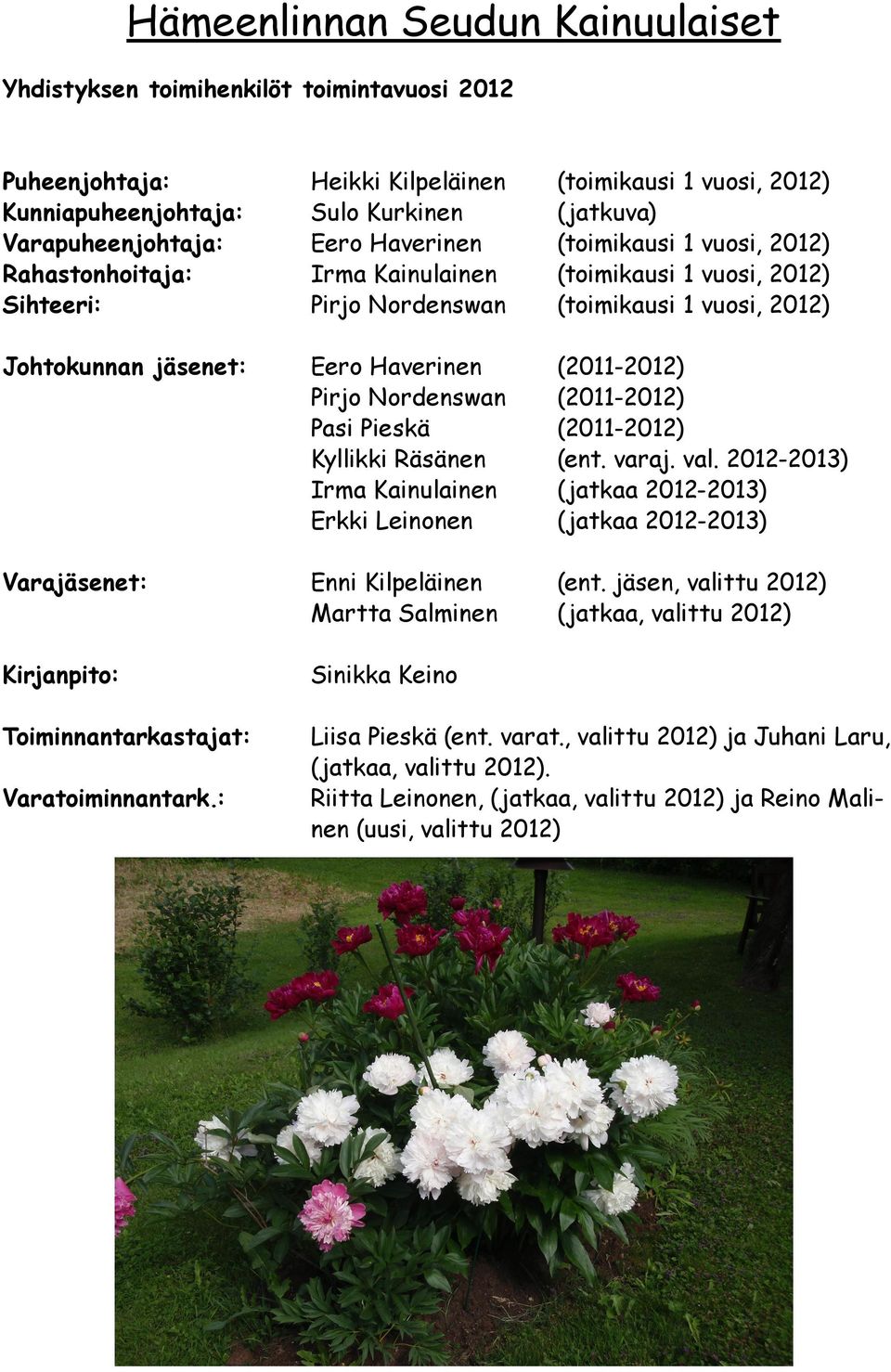 Eero Haverinen (2011-2012) Pirjo Nordenswan (2011-2012) Pasi Pieskä (2011-2012) Kyllikki Räsänen (ent. varaj. val.