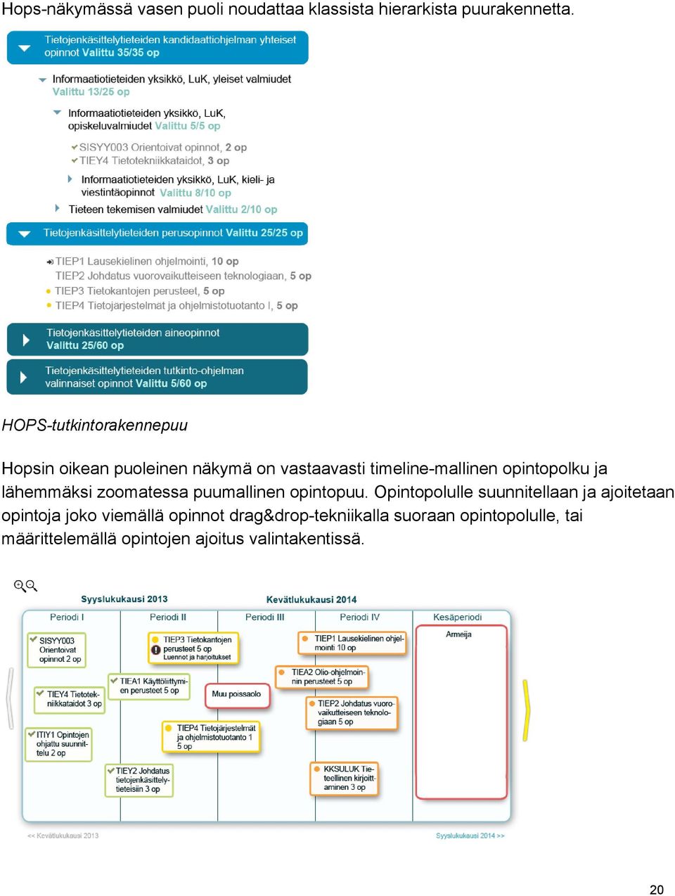 ja lähemmäksi zoomatessa puumallinen opintopuu.