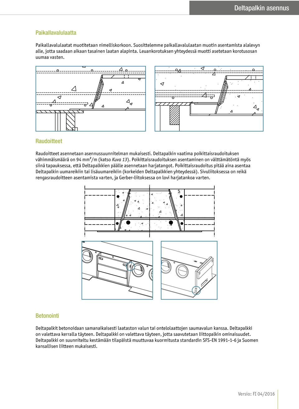 Deltapalkin vaatima poikittaisraudoituksen vähimmäismäärä on 94 mm2/m (katso Kuva 13).