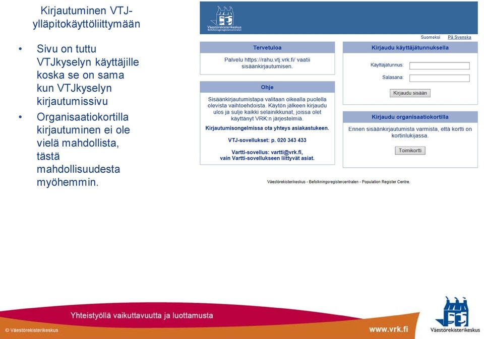 kirjautumissivu Organisaatiokortilla kirjautuminen ei