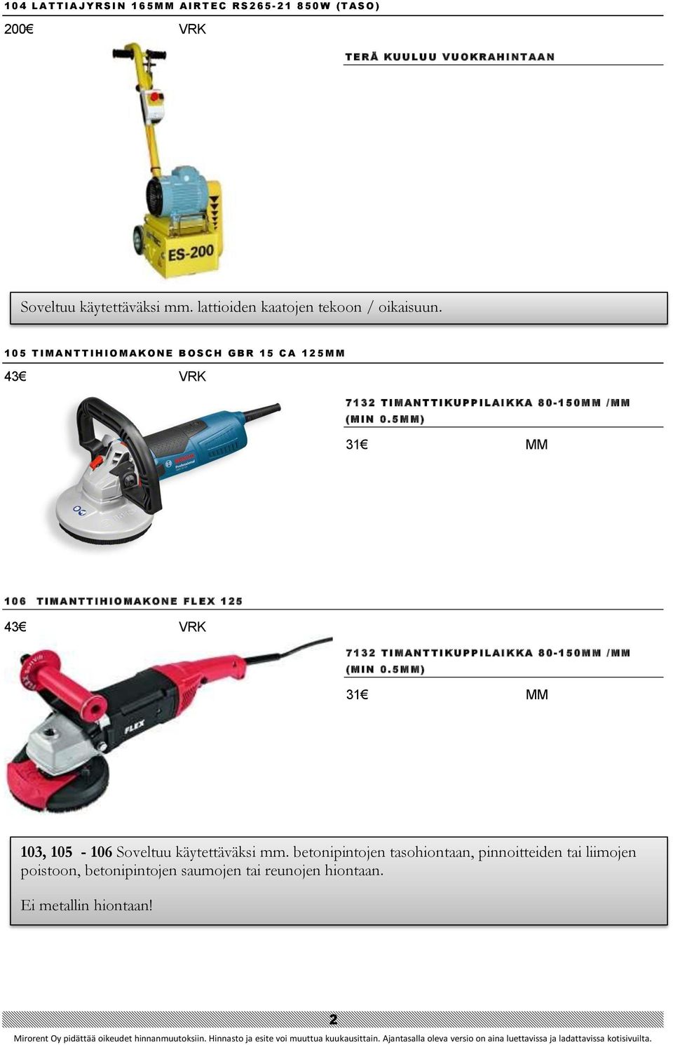 10 5 T I MA N T T I H I O MA K O N E B O S C H G B R 1 5 C A 1 2 5MM 43 VRK 7 1 3 2 T I MA N T T I K U P P I L A I K K A 8 0-1 5 0 M M / MM ( M I N 0.