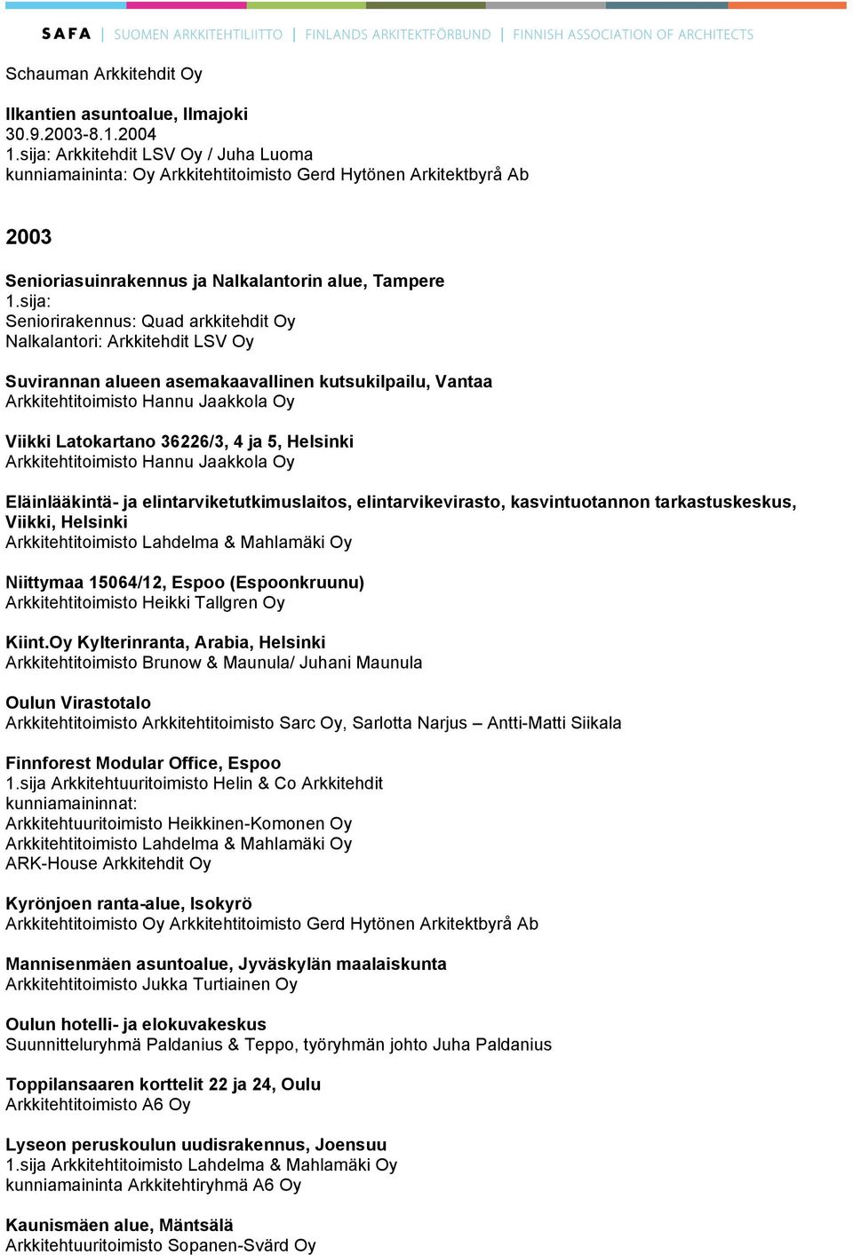 sija: Seniorirakennus: Quad arkkitehdit Oy Nalkalantori: Arkkitehdit LSV Oy Suvirannan alueen asemakaavallinen kutsukilpailu, Vantaa Arkkitehtitoimisto Hannu Jaakkola Oy Viikki Latokartano 36226/3, 4