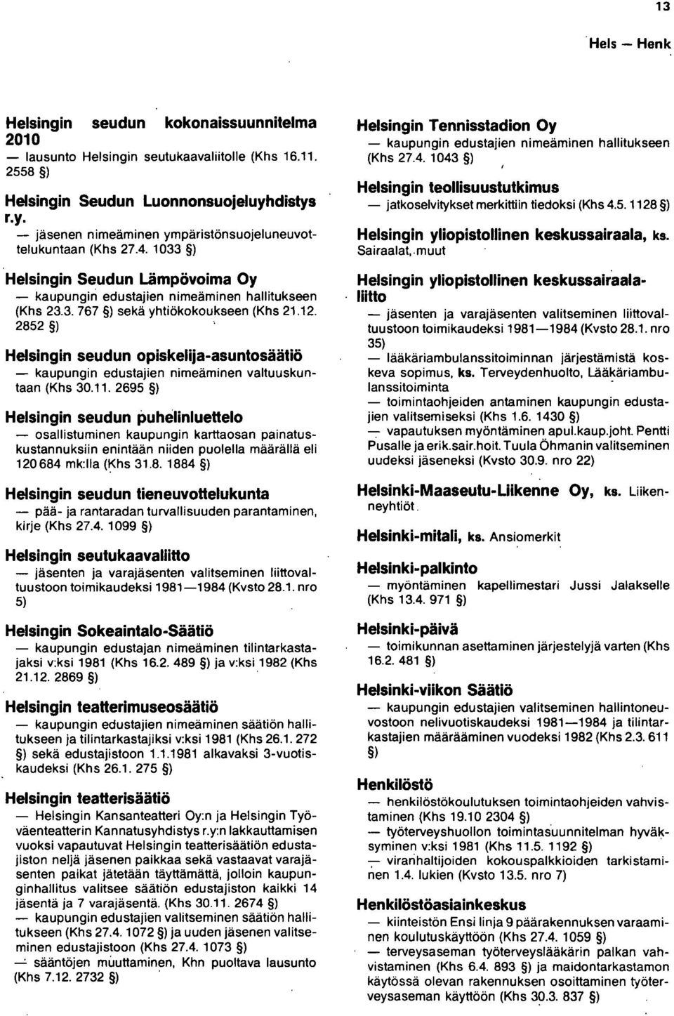 12. 2852 Helsingin seudun opiskelija-asuntosäätiö - kaupungin edustajien nimeäminen valtuuskuntaan (Khs 30.11.