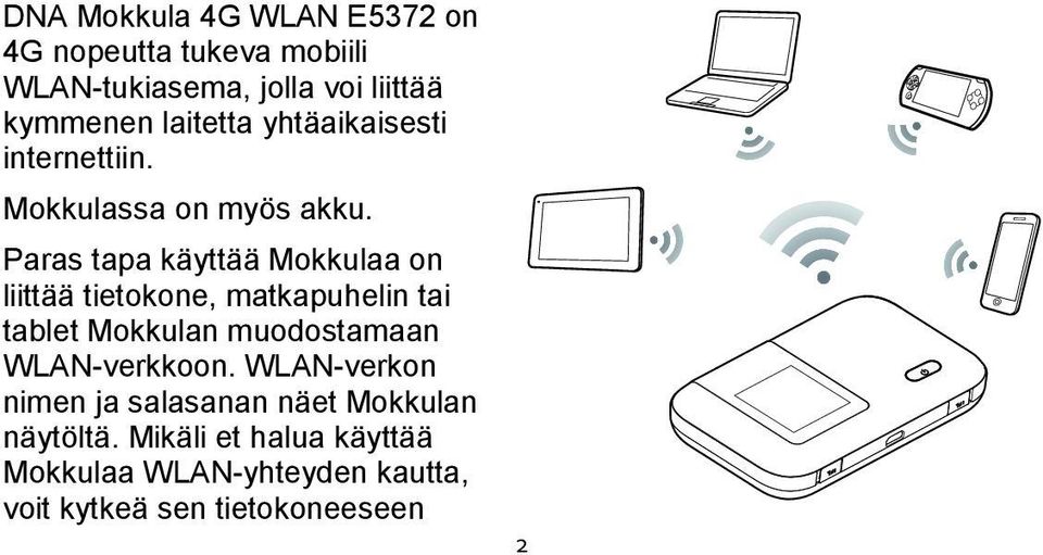 Paras tapa käyttää Mokkulaa on liittää tietokone, matkapuhelin tai tablet Mokkulan muodostamaan