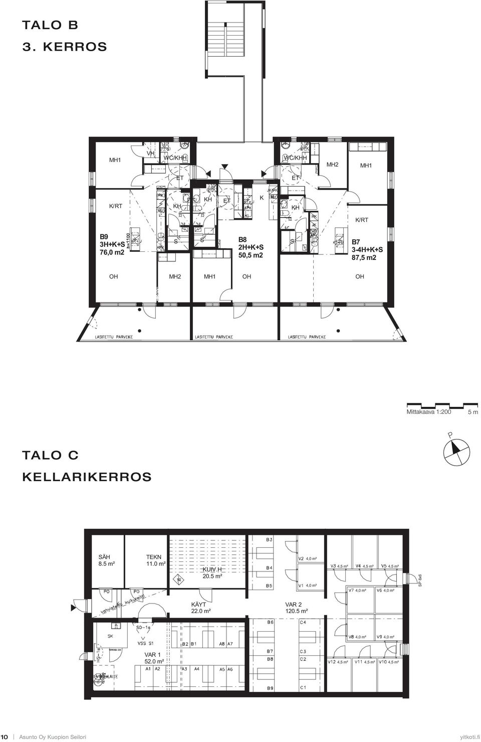 1:200 TALO C KELLARIKERRO ÄH 8.² TEKN 11.0 m² KUIV.H 20.