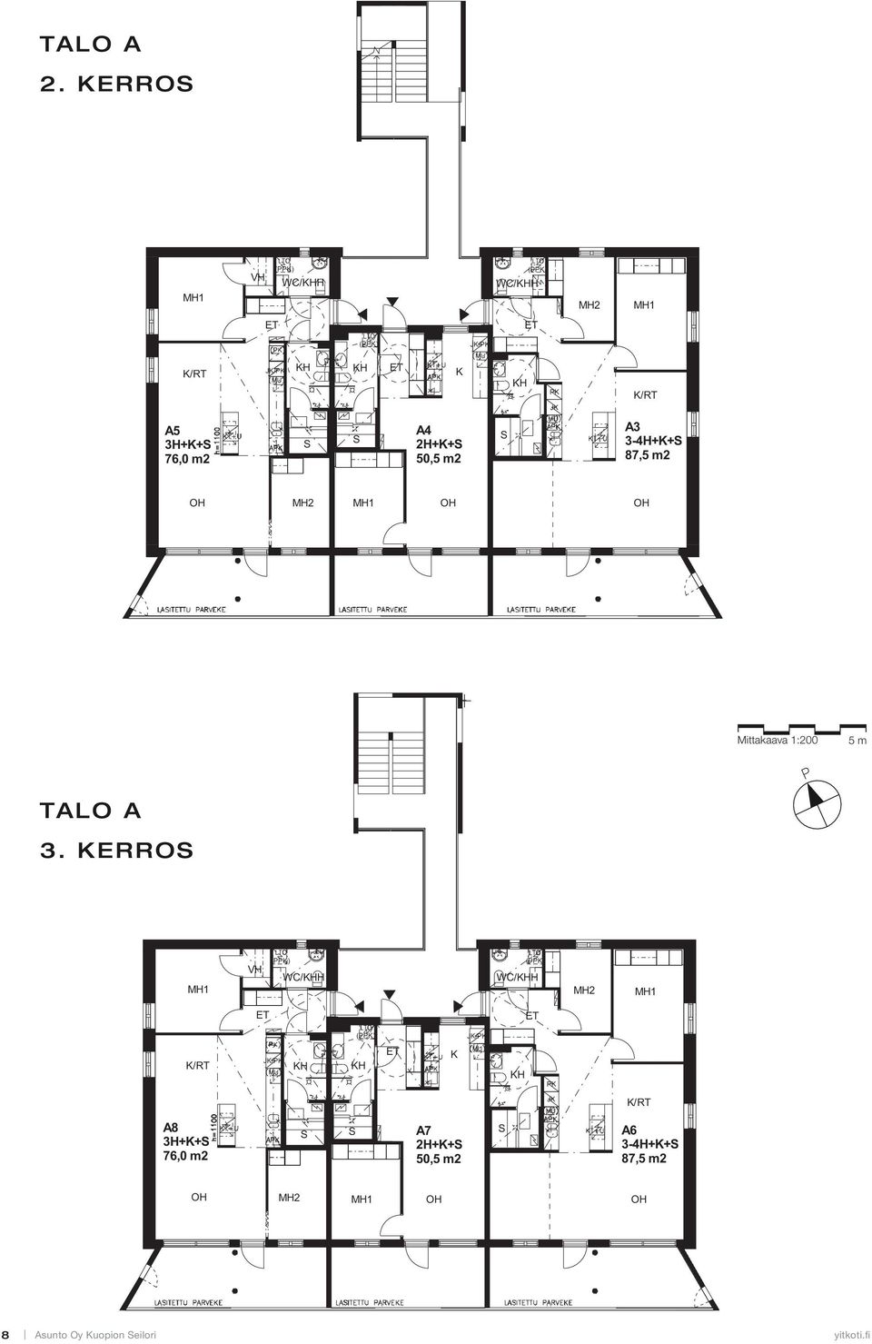 3-4H+K+ 87,2 Mittakaava 1:200 TALO A 3.