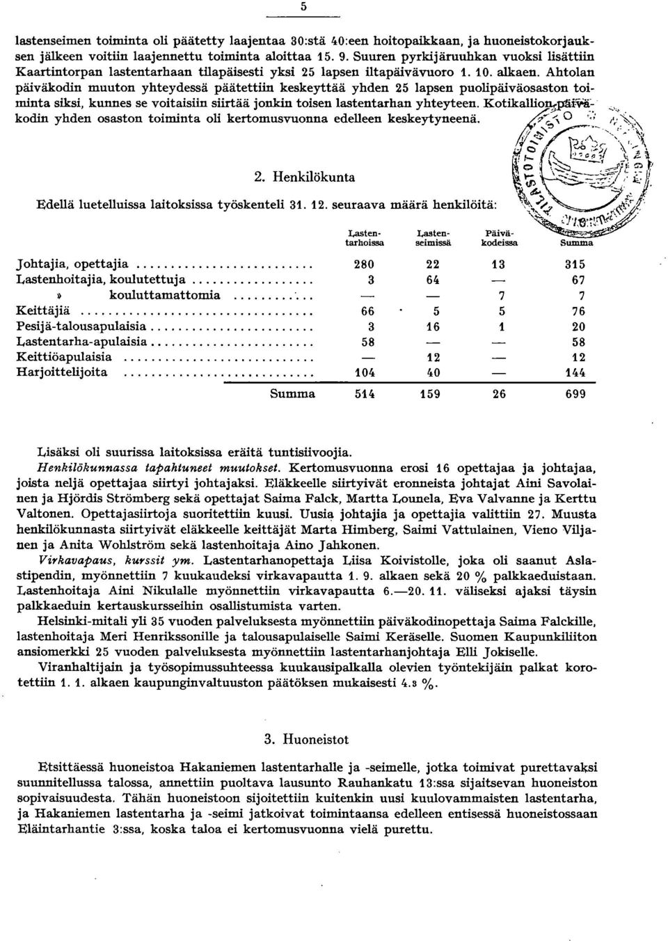 Ahtolan päiväkodin muuton yhteydessä päätettiin keskeyttää yhden 25 lapsen puolipäiväosaston toiminta siksi, kunnes se voitaisiin siirtää jonkin toisen lastentarhan yhteyteen. Kotikallio~iV'ä.: ~".