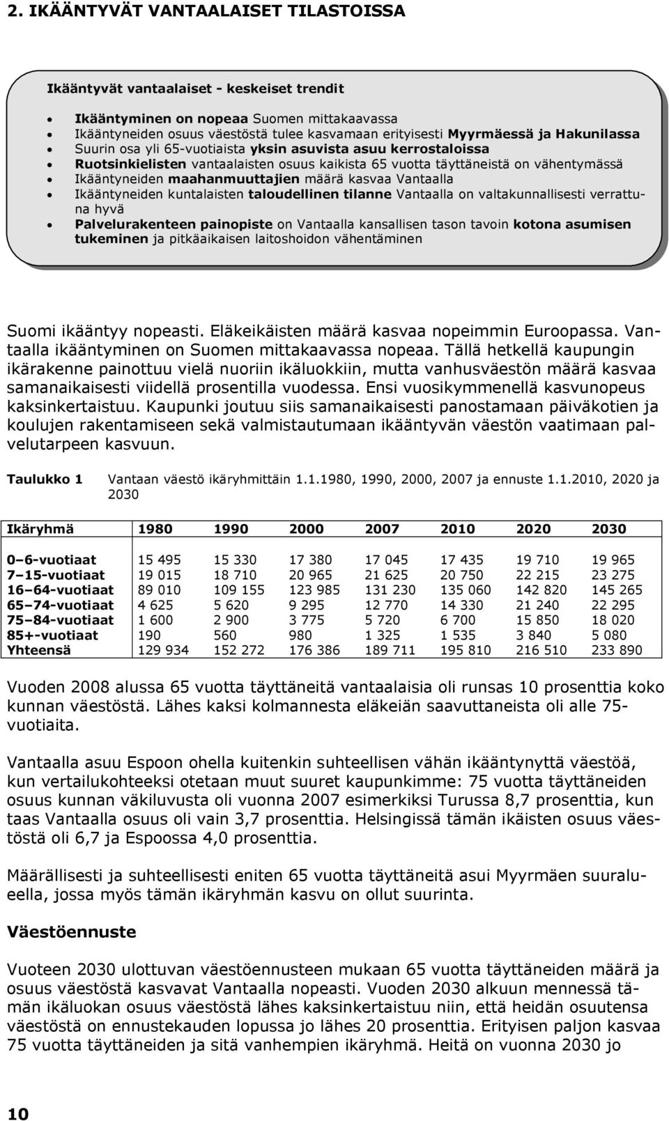 kasvaa Vantaalla Ikääntyneiden kuntalaisten taloudellinen tilanne Vantaalla on valtakunnallisesti verrattuna hyvä Palvelurakenteen painopiste on Vantaalla kansallisen tason tavoin kotona asumisen