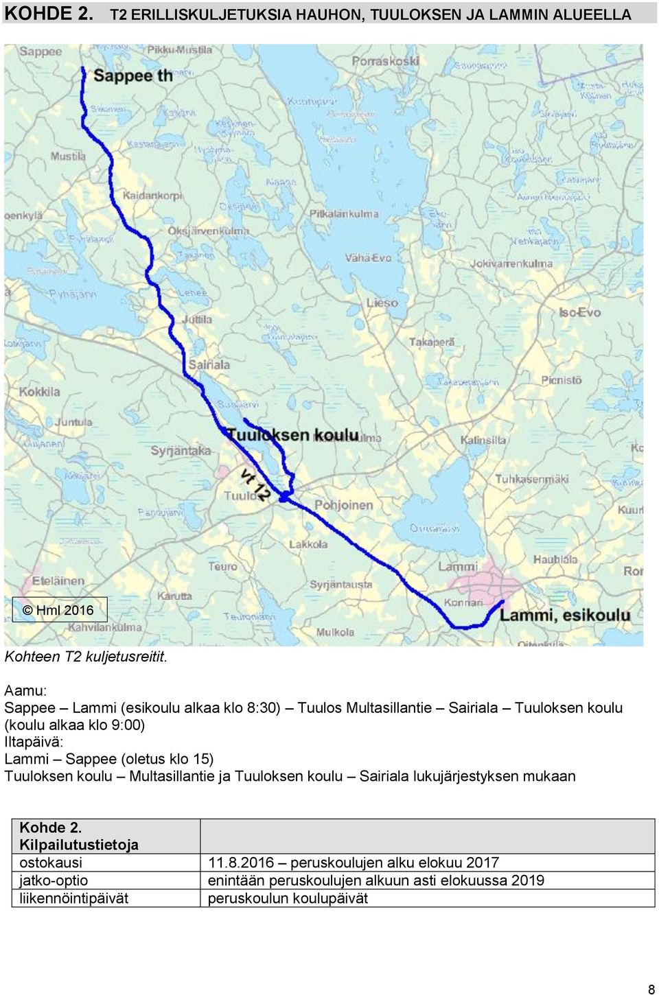 Lammi Sappee (oletus klo 15) Tuuloksen koulu Multasillantie ja Tuuloksen koulu Sairiala lukujärjestyksen mukaan Kohde 2.