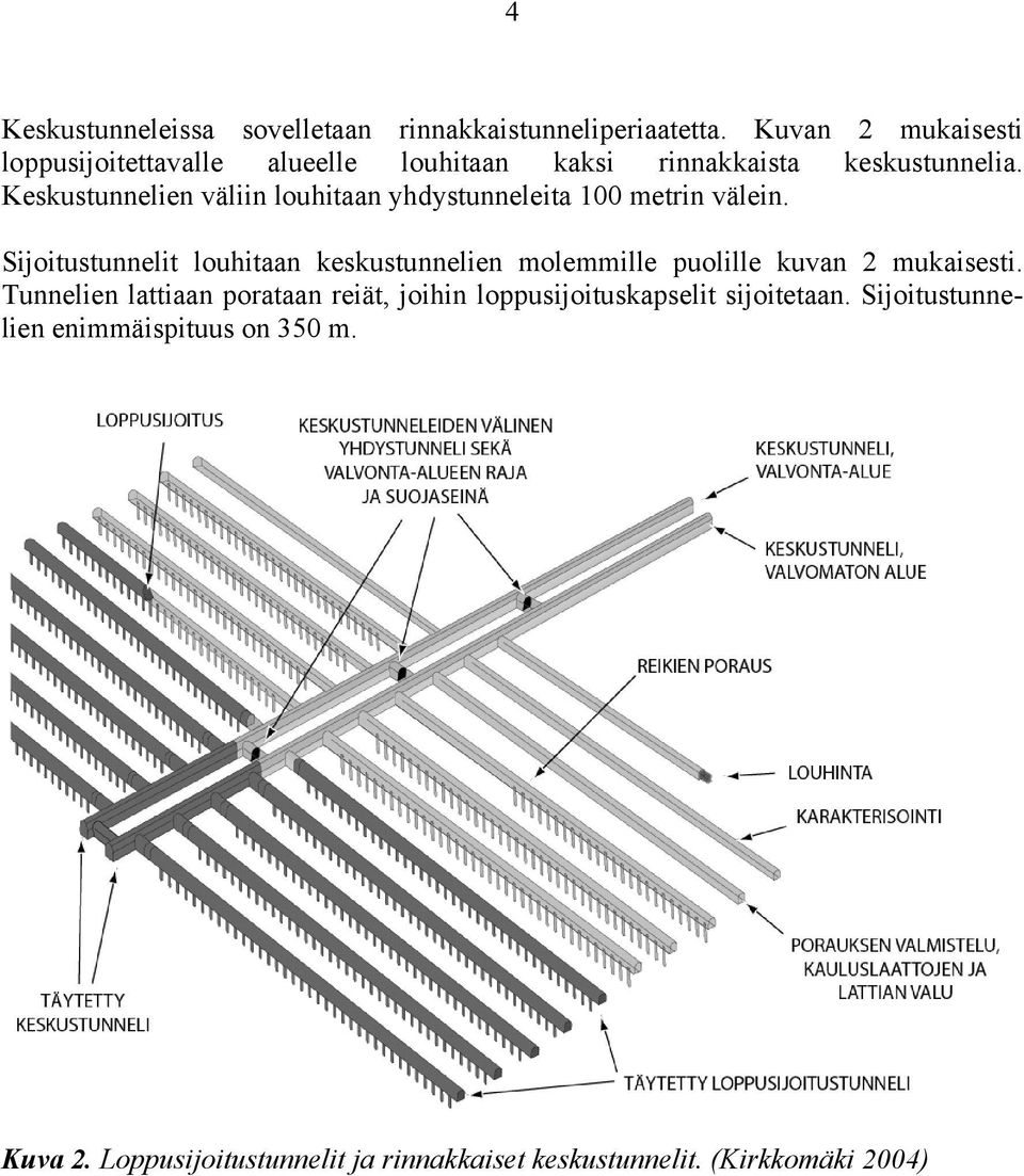 Keskustunnelien väliin louhitaan yhdystunneleita 100 metrin välein.