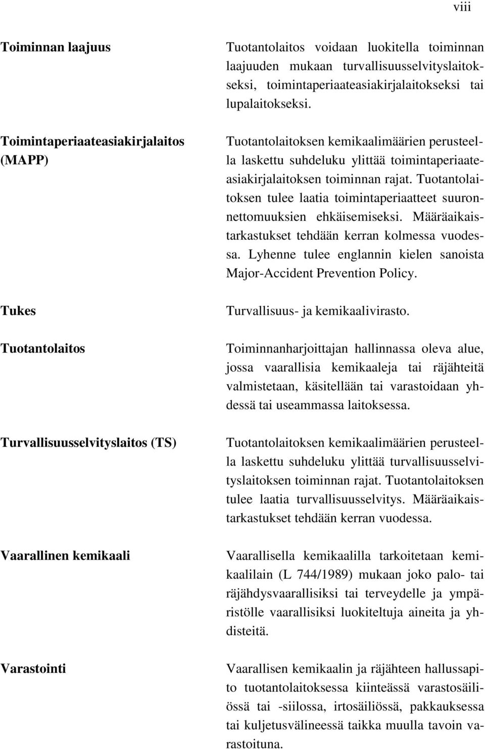 Tuotantolaitoksen kemikaalimäärien perusteella laskettu suhdeluku ylittää toimintaperiaateasiakirjalaitoksen toiminnan rajat.