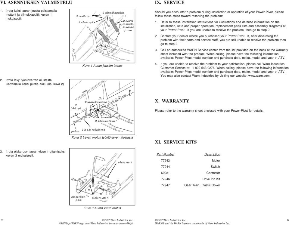 SERVICE Should you encounter a problem during installation or operation of your Power-Pivot, please follow these steps toward resolving the problem: 1.