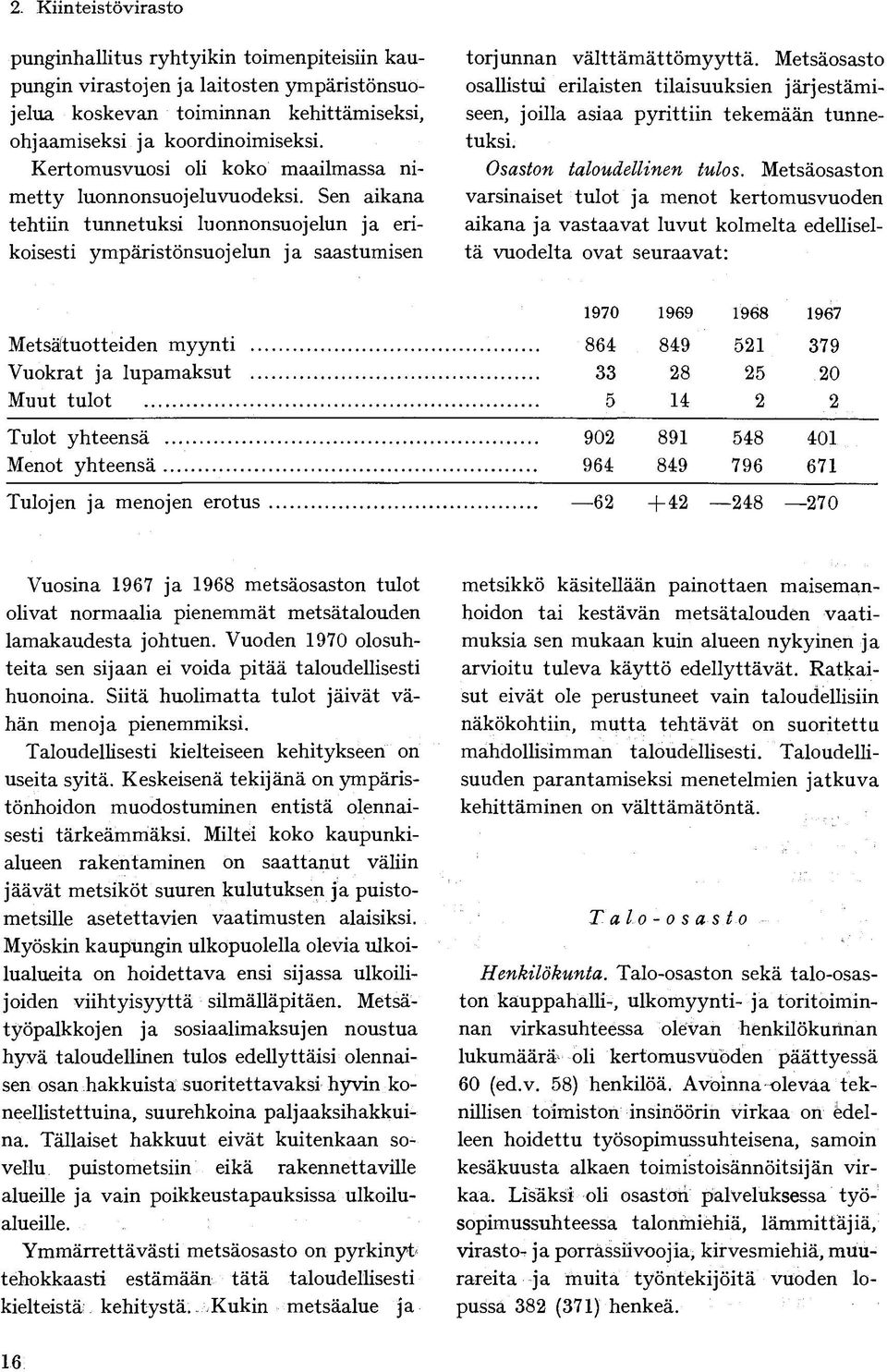 Metsäosasto osallistui erilaisten tilaisuuksien järjestämiseen, joilla asiaa pyrittiin tekemään tunnetuksi. Osaston taloudellinen tulos.