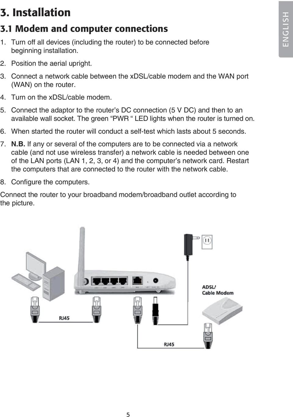 When started the router will conduct a self-test which lasts about 5 seconds. 7. N.B.