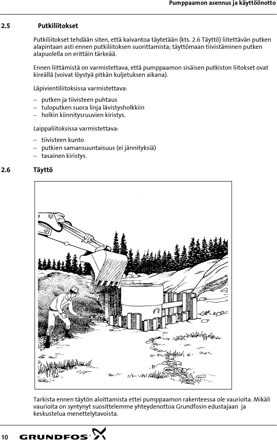 Läpivientiliitoksissa varmistettava: putken ja tiivisteen puhtaus tuloputken suora linja lävistysholkkiin holkin kiinnitysruuvien kiristys.