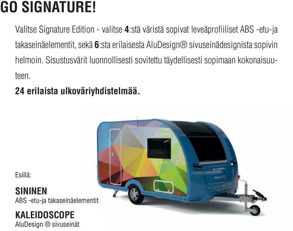 takaseinäelementit, sekä 6:sta erilaisesta AluDesign sivuseinädesignista sopivin helmoin.