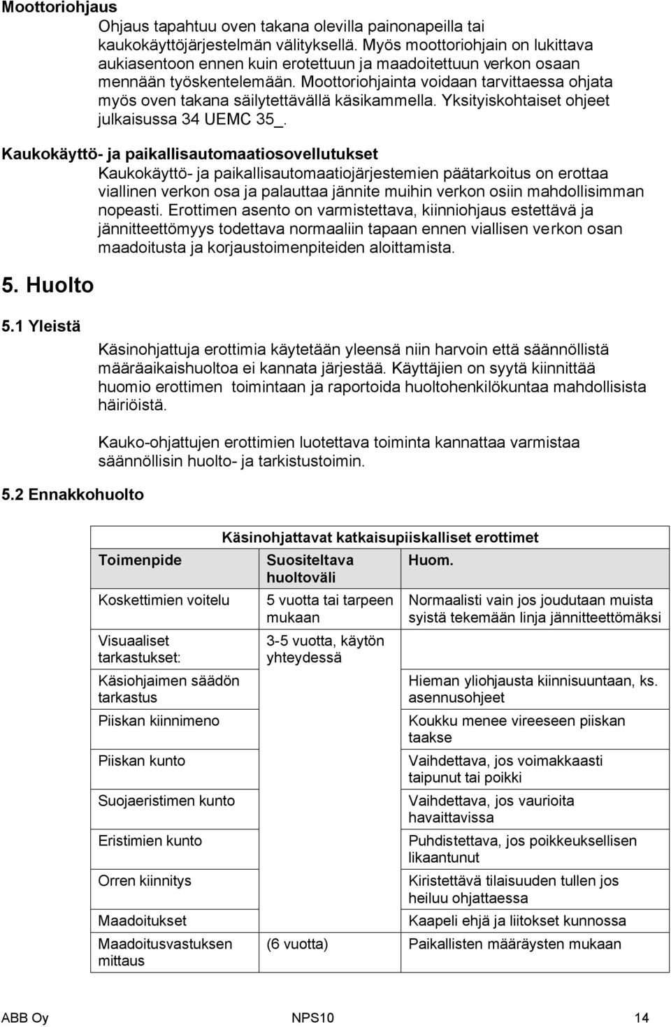 Moottoriohjainta voidaan tarvittaessa ohjata myös oven takana säilytettävällä käsikammella. Yksityiskohtaiset ohjeet julkaisussa 34 UEMC 35_.