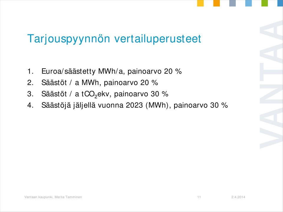 Säästöt / a MWh, painoarvo 20 % 3.