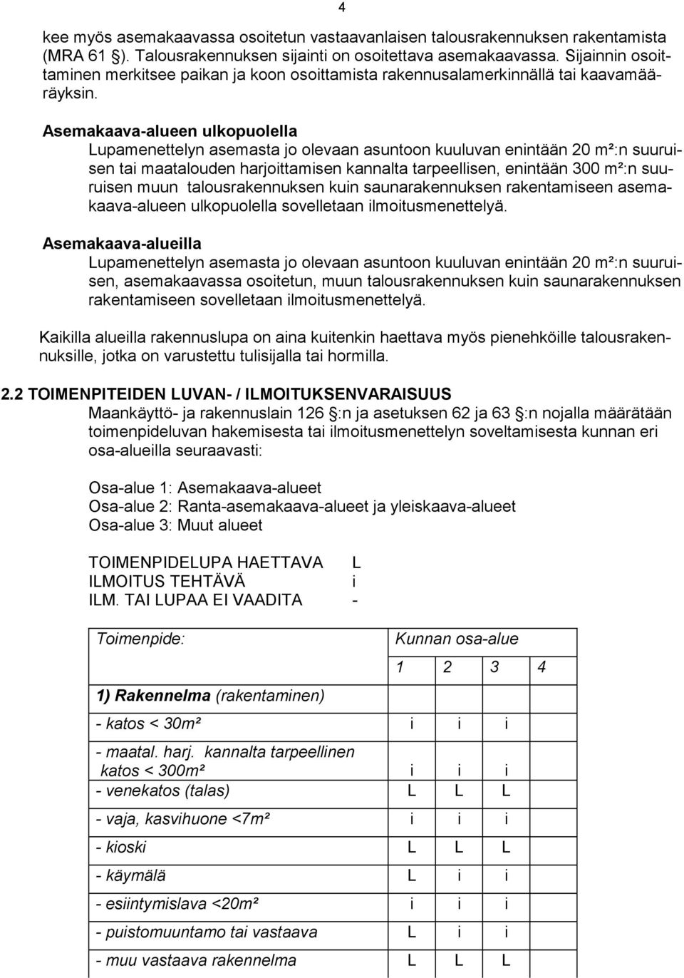 Asemakaavaalueen ulkopuolella upamenettelyn asemasta jo olevaan asuntoon kuuluvan enintään 20 m²:n suuruisen tai maatalouden harjoittamisen kannalta tarpeellisen, enintään 300 m²:n suuruisen muun