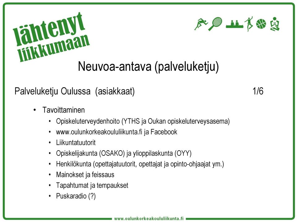 fi ja Facebook Liikuntatuutorit Opiskelijakunta (OSAKO) ja ylioppilaskunta (OYY)
