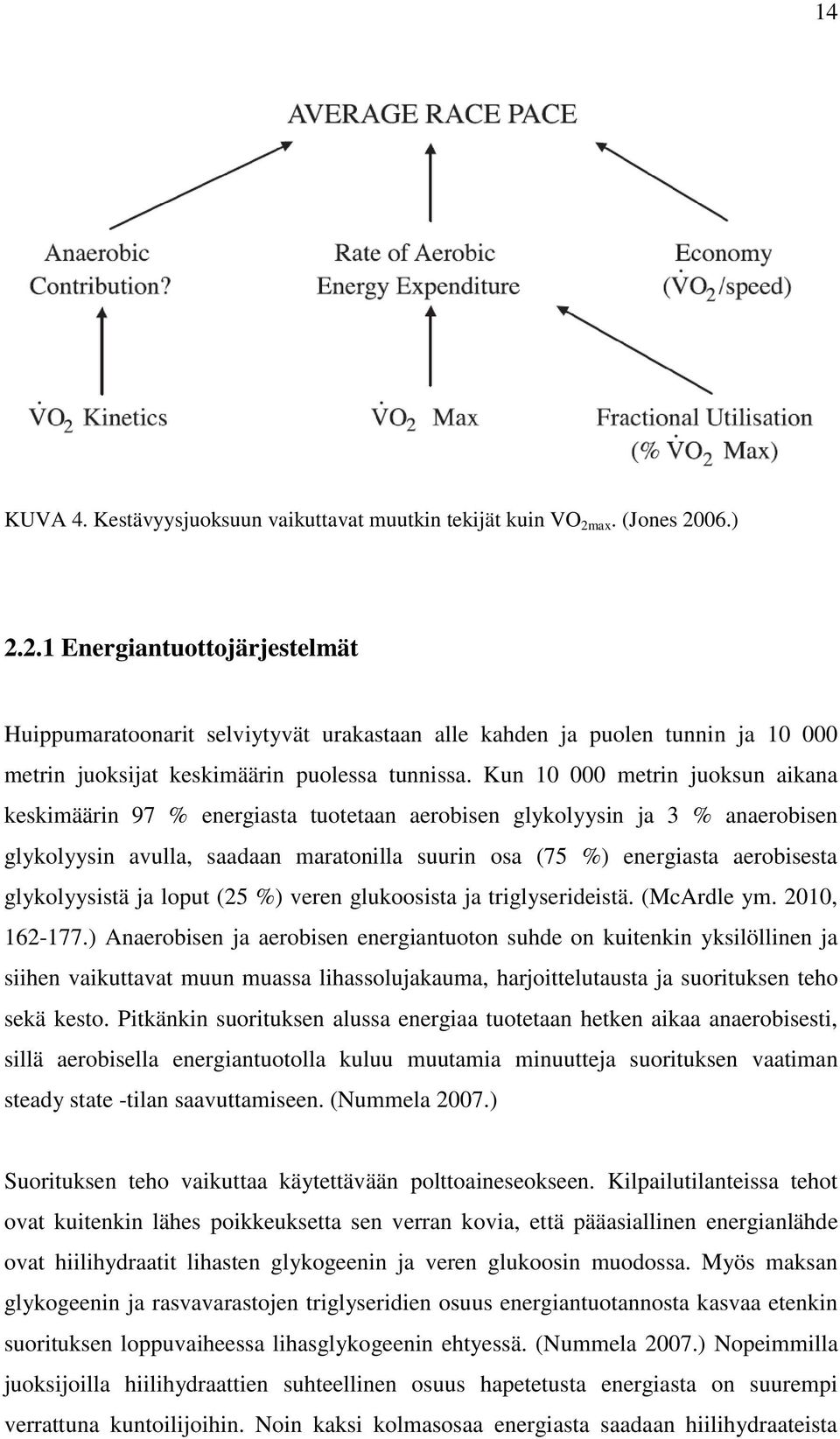 Kun 10 000 metrin juoksun aikana keskimäärin 97 % energiasta tuotetaan aerobisen glykolyysin ja 3 % anaerobisen glykolyysin avulla, saadaan maratonilla suurin osa (75 %) energiasta aerobisesta