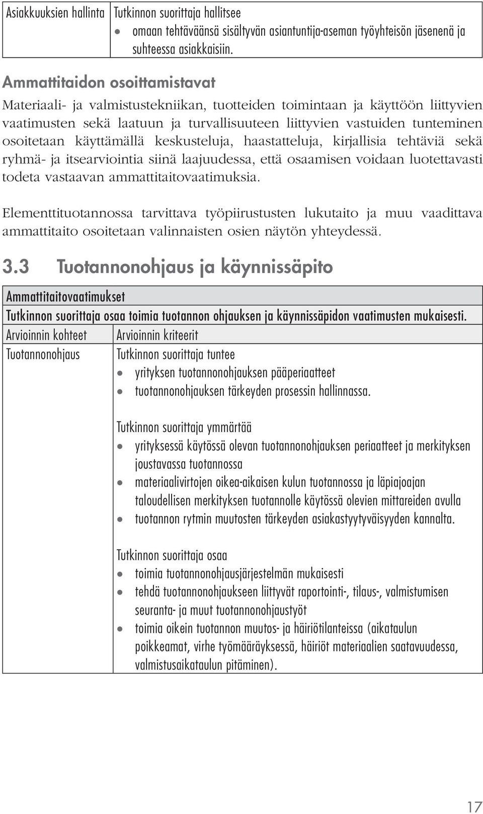 haastatteluja, kirjallisia tehtäviä sekä ryhmä- ja itsearviointia siinä laajuudessa, että osaamisen voidaan luotettavasti todeta vastaavan ammattitaitovaatimuksia.