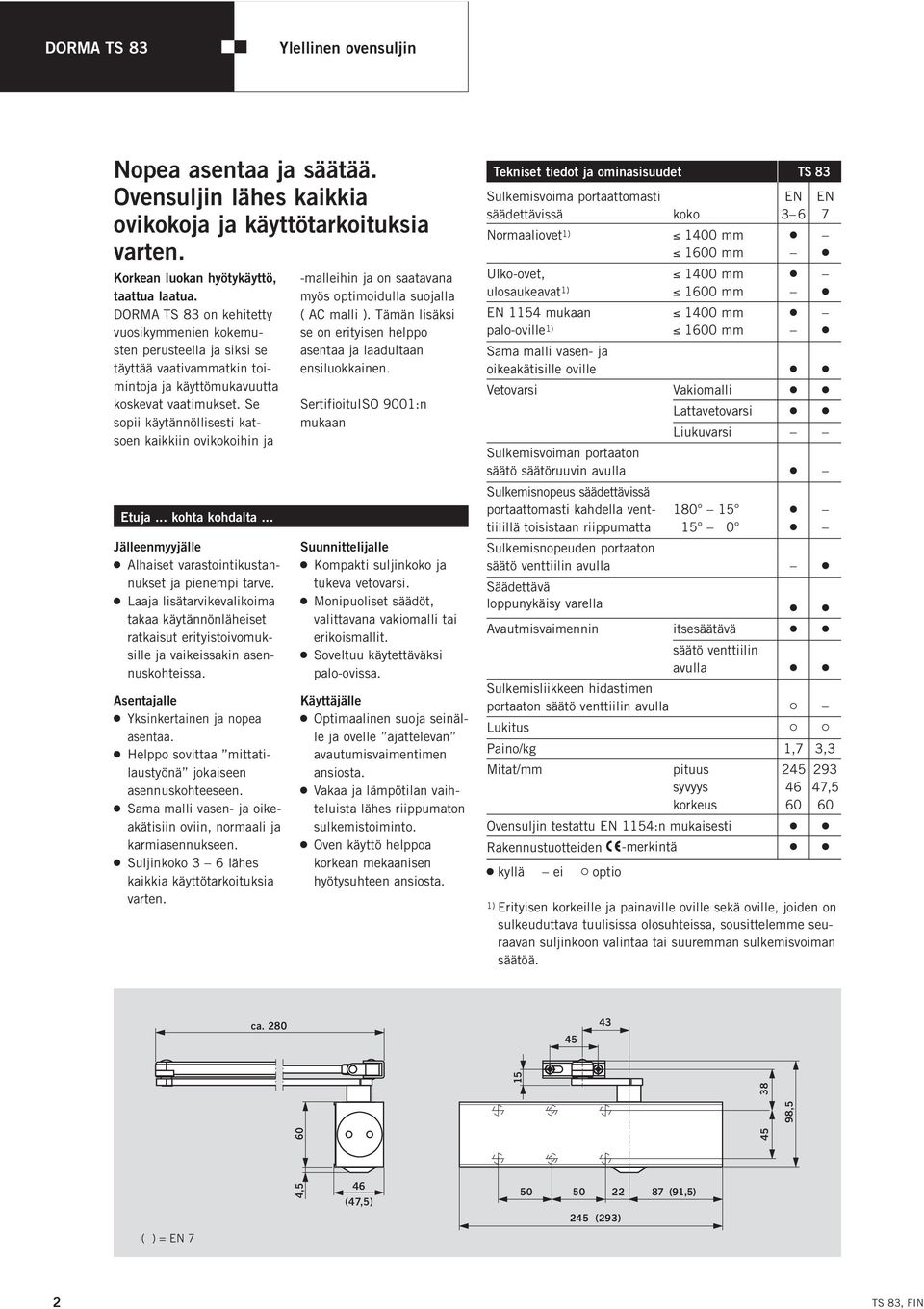 Se sopii käytännöllisesti katsoen kaikkiin ovikokoihin ja Etuja... kohta kohdalta... Jälleenmyyjälle 2 Alhaiset varastointikustannukset ja pienempi tarve.