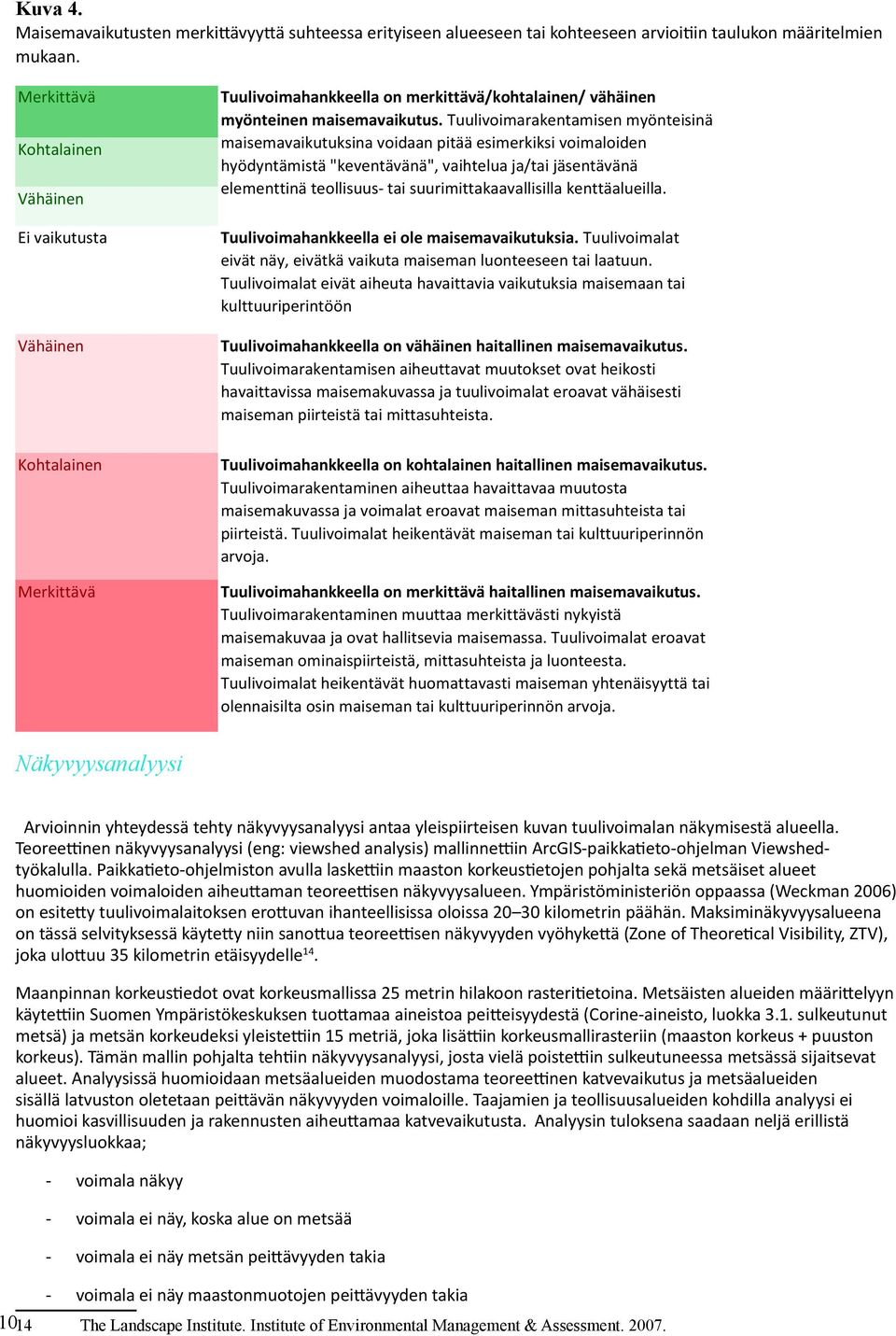 Tuulivoimarakentamisen myönteisinä maisemavaikutuksina voidaan pitää esimerkiksi voimaloiden hyödyntämistä "keventävänä", vaihtelua ja/tai jäsentävänä elementtinä teollisuus- tai