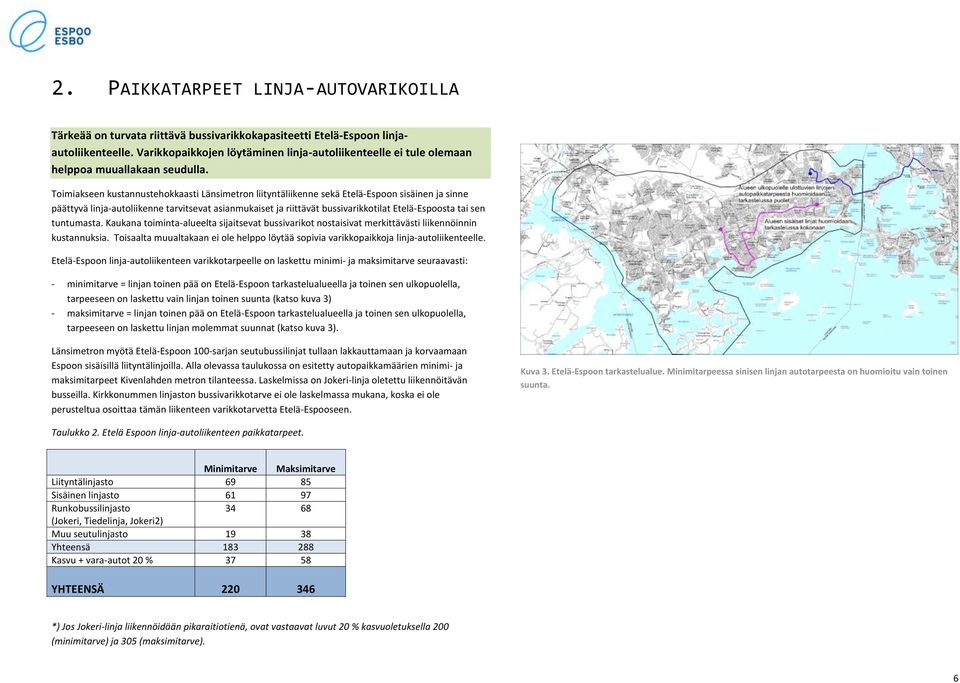 Toimiakseen kustannustehokkaasti Länsimetron liityntäliikenne sekä Etelä-Espoon sisäinen ja sinne päättyvä linja-autoliikenne tarvitsevat asianmukaiset ja riittävät bussivarikkotilat Etelä-Espoosta