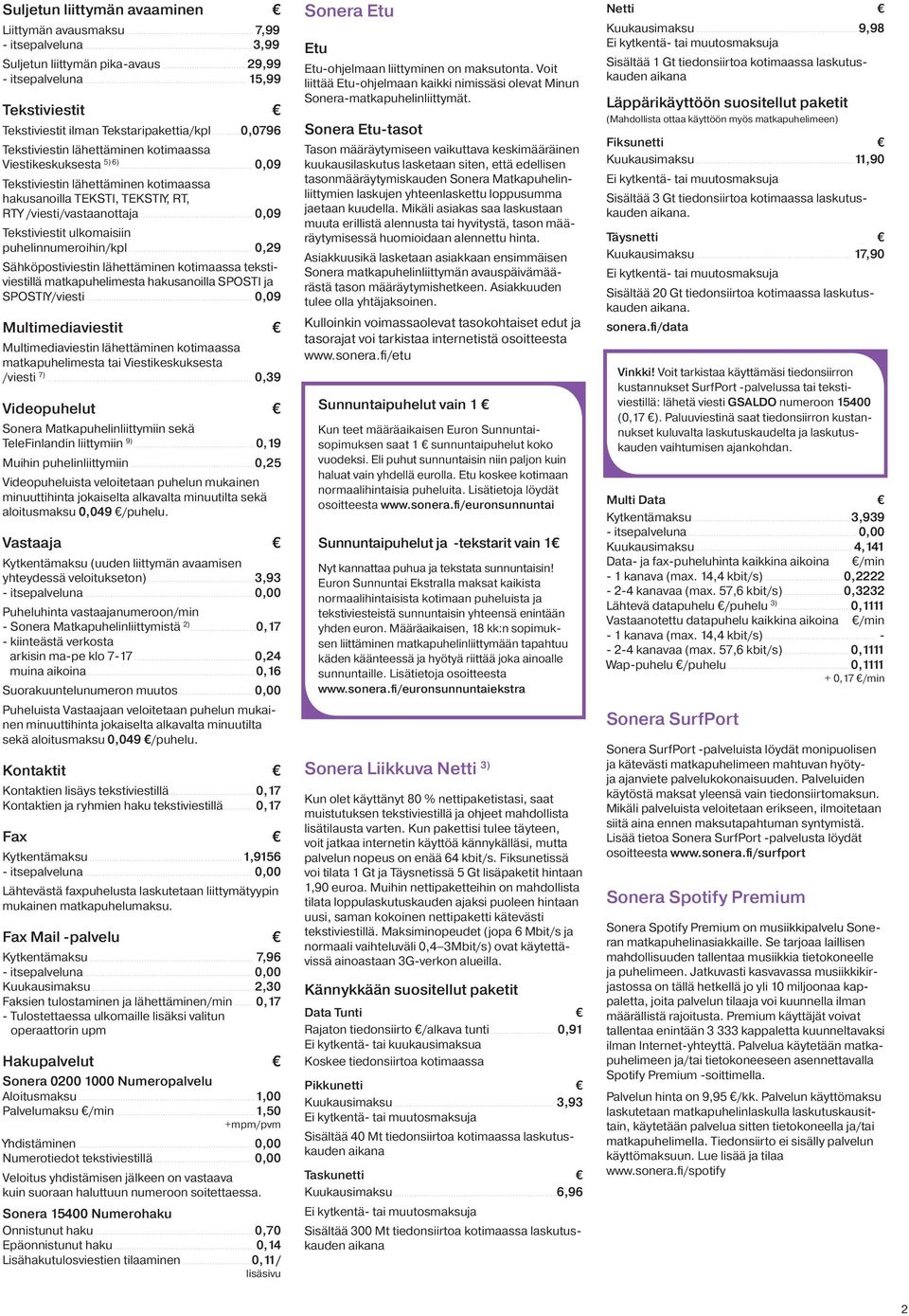 puhelinnumeroihin/kpl 0,29 Sähköpostiviestin lähettäminen kotimaassa tekstiviestillä matkapuhelimesta hakusanoilla SPOSTI ja SPOSTIY/viesti 0,09 Multimediaviestit Multimediaviestin lähettäminen