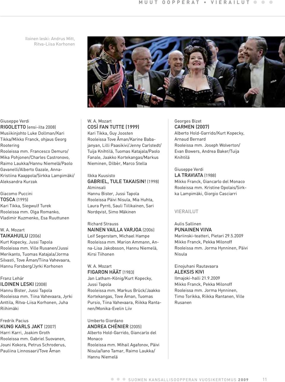 (1995) Kari Tikka, Siegwulf Turek Rooleissa mm. Olga Romanko, Vladimir Kuzmenko, Esa Ruuttunen W. A. Mozart TAIKAHUILU (2006) Kurt Kopecky, Jussi Tapola Rooleissa mm.