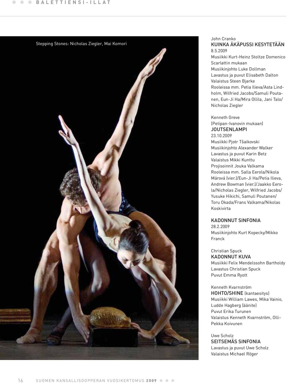 Petia Ilieva/Asta Lindholm, Wilfried Jacobs/Samuli Poutanen, Eun-Ji Ha/Mira Ollila, Jani Talo/ Nicholas Ziegler Kenneth Greve (Petipan-Ivanovin mukaan) JOUTSENLAMPI 23.10.