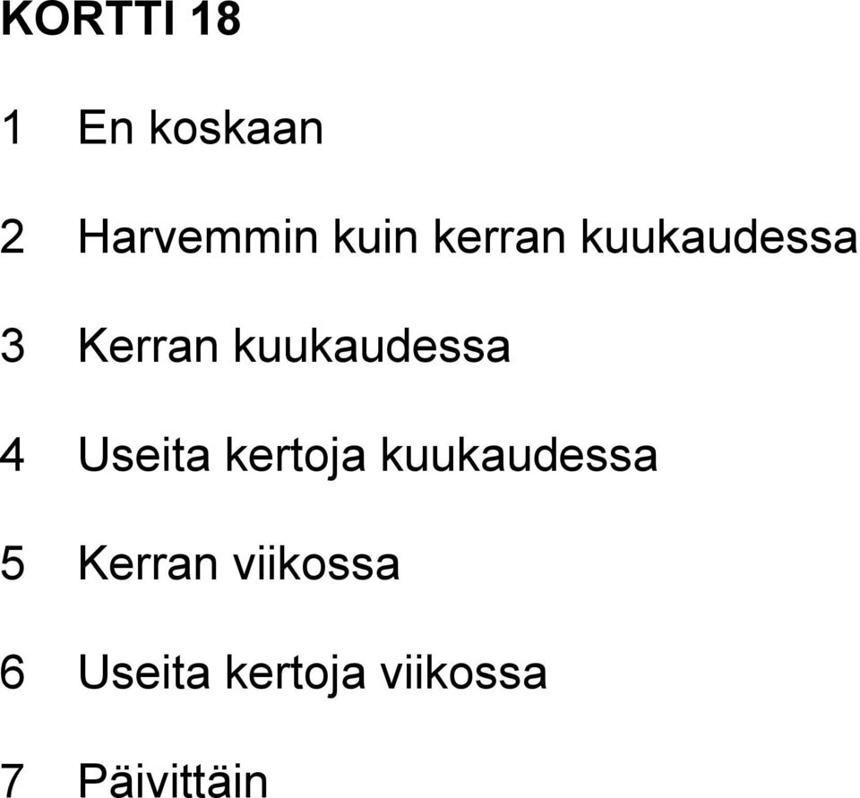 Useita kertoja kuukaudessa 5 Kerran