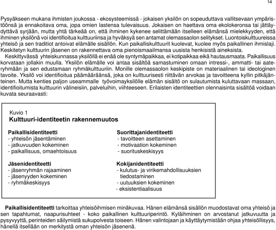 kulttuuriinsa ja hyväksyä sen antamat olemassaolon selitykset. Luontoiskulttuureissa yhteisö ja sen traditiot antoivat elämälle sisällön.