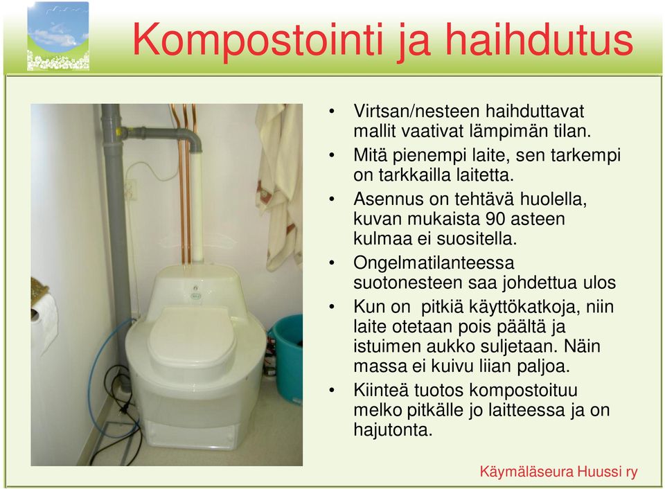 Asennus on tehtävä huolella, kuvan mukaista 90 asteen kulmaa ei suositella.