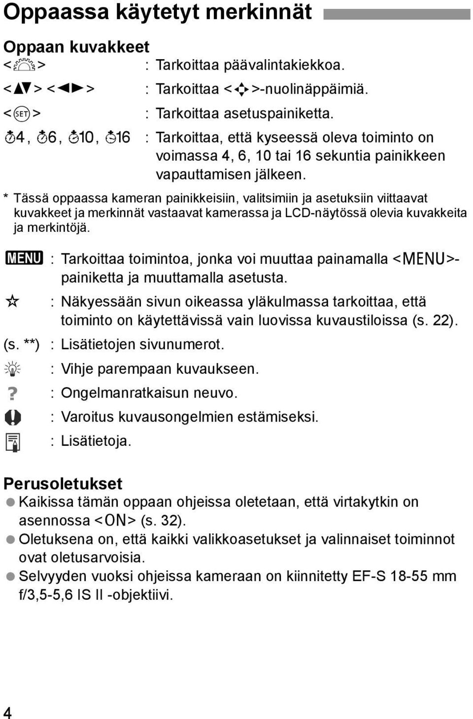 * Tässä oppaassa ameran painieisiin, valitsimiin ja asetusiin viittaavat uvaeet ja merinnät vastaavat amerassa ja LCD-näytössä olevia uvaeita ja merintöjä.