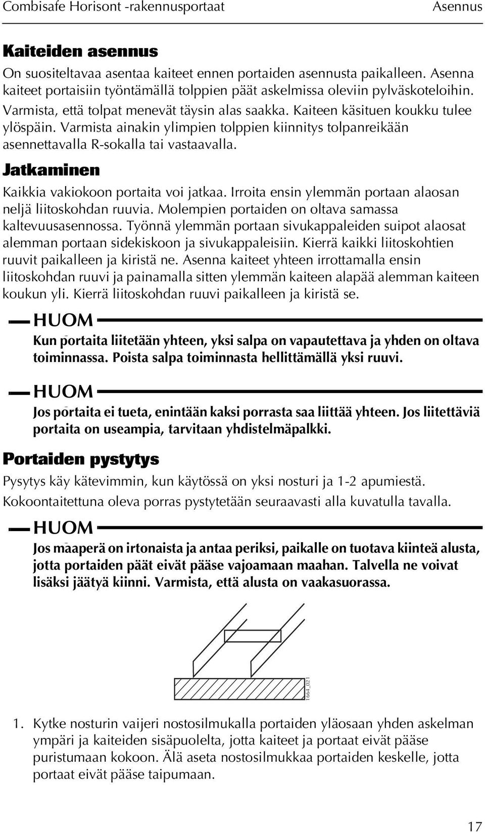 Varmista ainakin ylimpien tolppien kiinnitys tolpanreikään asennettavalla R-sokalla tai vastaavalla. Jatkaminen Kaikkia vakiokoon portaita voi jatkaa.